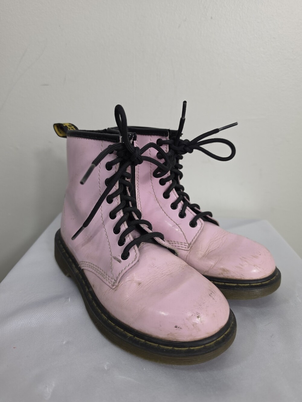Dr. Martens Pink Leather Lace-Up Kids Ankle Boots